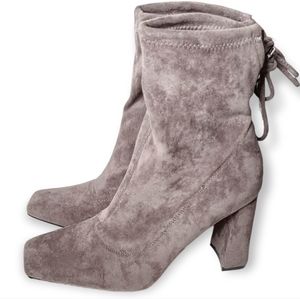 A Classy Chic Boutique Suede Ankle Boots in Taupe
